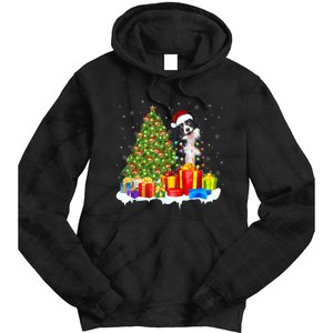 Santa Border Collie Dog Christmas Tree Light Funny Xmas Dog Tie Dye Hoodie