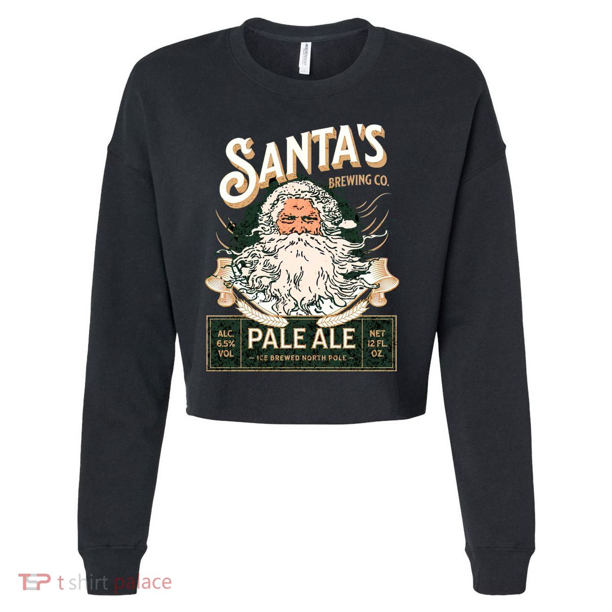 SantaS Brewing Company Pale Ale Fun Christmas Beer Drinking Cropped Pullover Crew