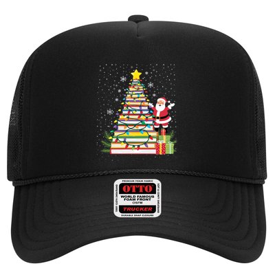 Stacked Book Christmas Tree With Santa Librarian Book Lovers Gift Trucker Hat