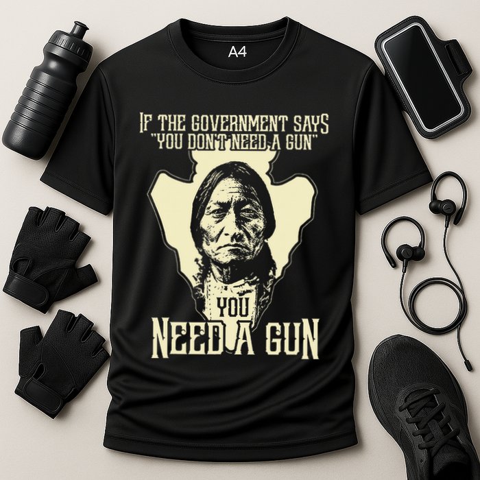 Sitting Bull Chief Gun Retro Arrow Head Cooling Performance Crew T-Shirt