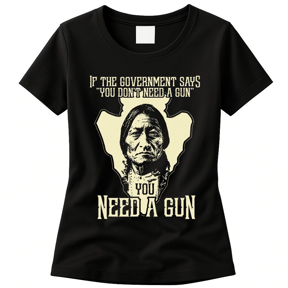 Sitting Bull Chief Gun Retro Arrow Head Womens T-Shirt
