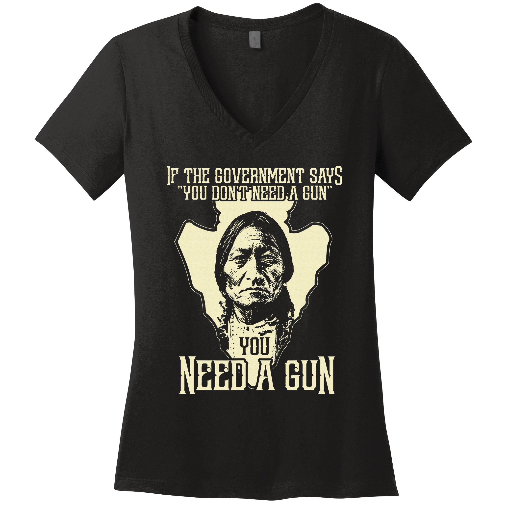 Sitting Bull Chief Gun Retro Arrow Head Women's V-Neck T-Shirt