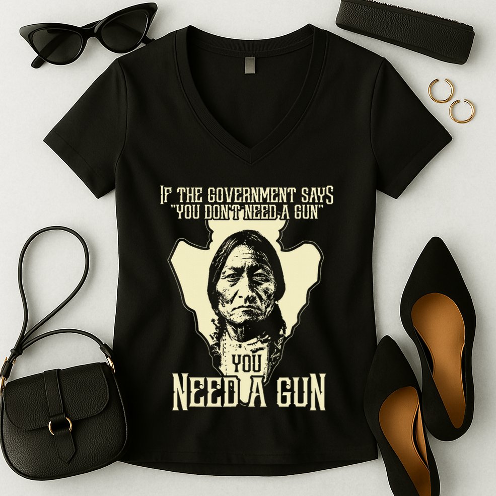 Sitting Bull Chief Gun Retro Arrow Head Women's V-Neck T-Shirt