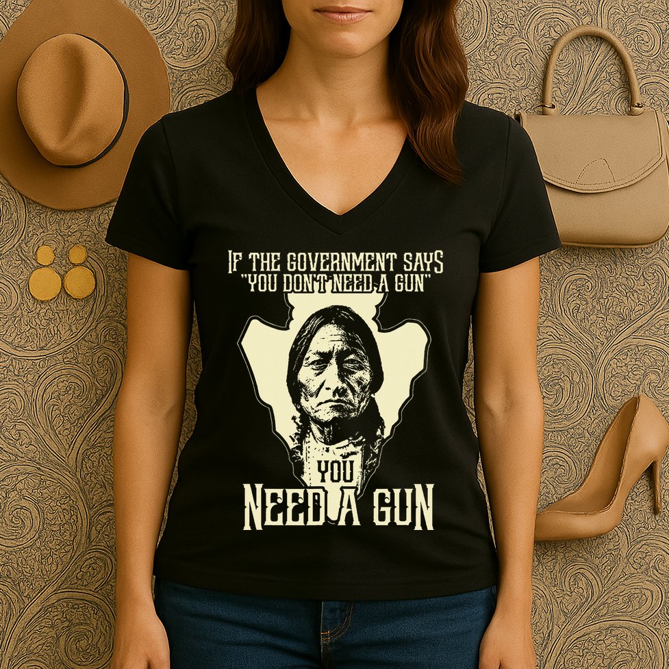 Sitting Bull Chief Gun Retro Arrow Head Women's V-Neck T-Shirt