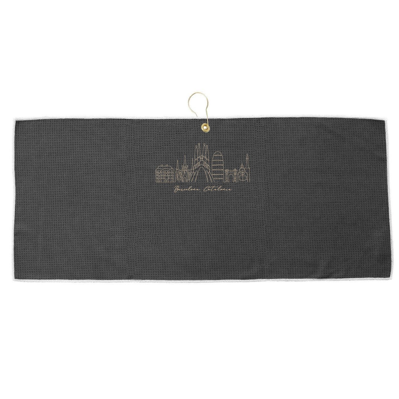 Signature Barcelona City Skyline Catalonia Spain Souvenir Large Microfiber Waffle Golf Towel