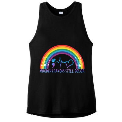 Semicolon Broken Crayons Still Color Suicide Prevention Awareness Ladies PosiCharge Tri-Blend Wicking Tank