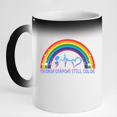 Semicolon Broken Crayons Still Color Suicide Prevention Awareness 11oz Black Color Changing Mug