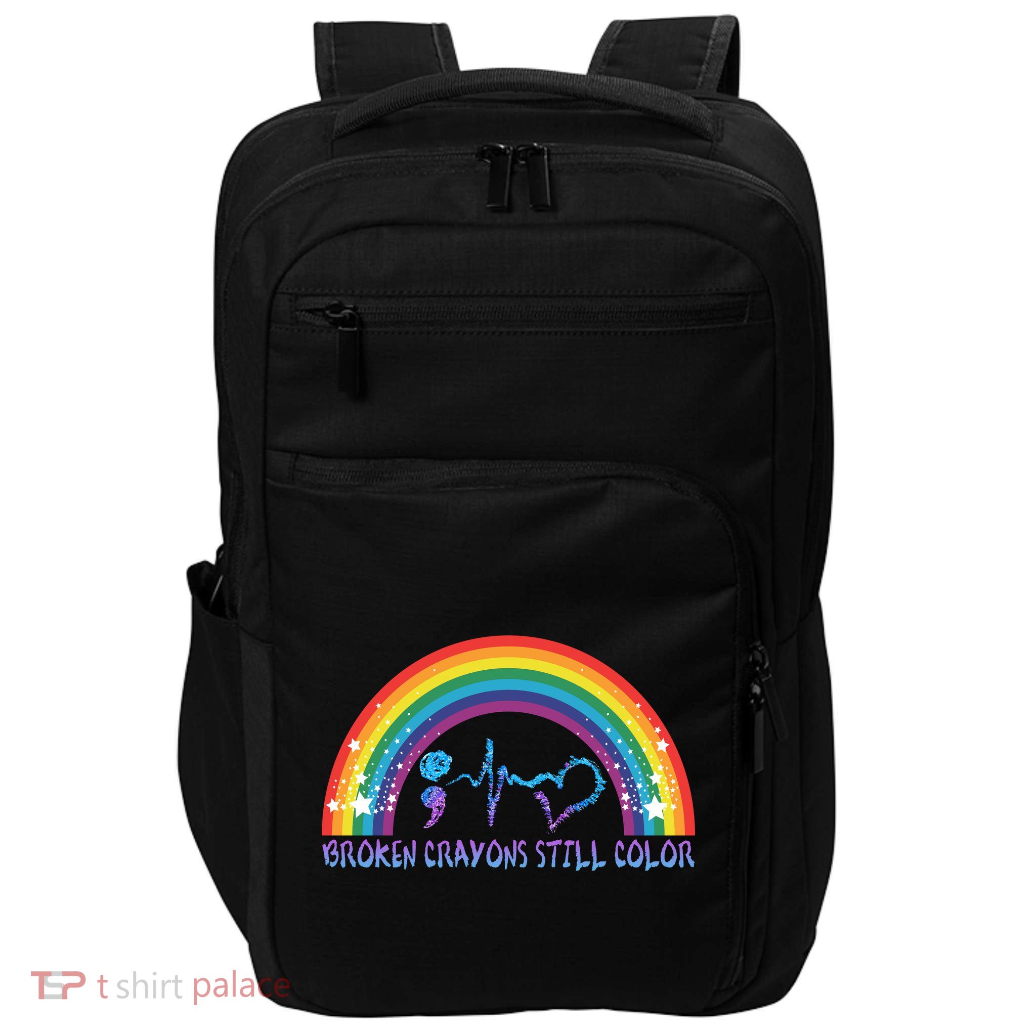 Semicolon Broken Crayons Still Color Suicide Prevention Awareness Impact Tech Backpack