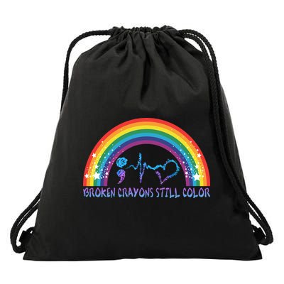 Semicolon Broken Crayons Still Color Suicide Prevention Awareness Drawstring Bag