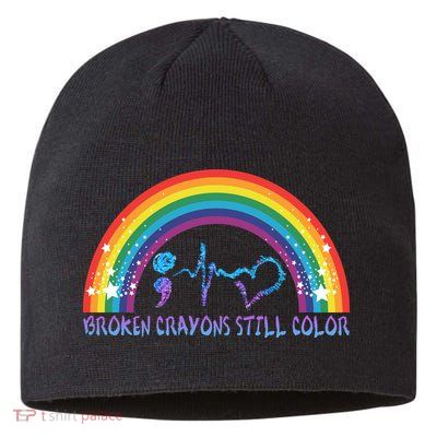Semicolon Broken Crayons Still Color Suicide Prevention Awareness Sustainable Beanie