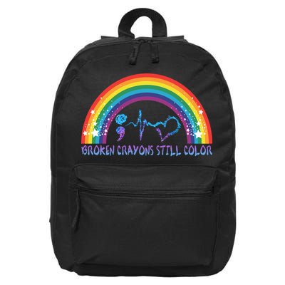 Semicolon Broken Crayons Still Color Suicide Prevention Awareness 16 in Basic Backpack