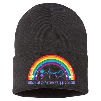 Semicolon Broken Crayons Still Color Suicide Prevention Awareness Sustainable Knit Beanie