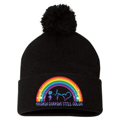 Semicolon Broken Crayons Still Color Suicide Prevention Awareness Pom Pom 12in Knit Beanie