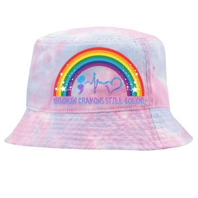 Semicolon Broken Crayons Still Color Suicide Prevention Awareness Tie-Dyed Bucket Hat