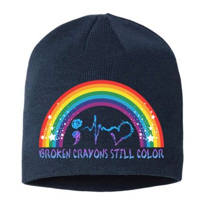 Semicolon Broken Crayons Still Color Suicide Prevention Awareness Sustainable Beanie