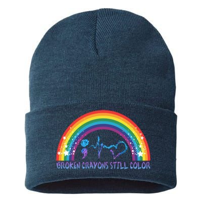 Semicolon Broken Crayons Still Color Suicide Prevention Awareness Sustainable Knit Beanie