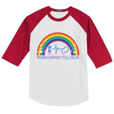 Semicolon Broken Crayons Still Color Suicide Prevention Awareness Kids Colorblock Raglan Jersey