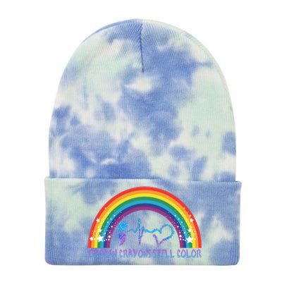 Semicolon Broken Crayons Still Color Suicide Prevention Awareness Tie Dye 12in Knit Beanie