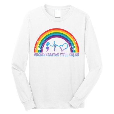 Semicolon Broken Crayons Still Color Suicide Prevention Awareness Long Sleeve Shirt