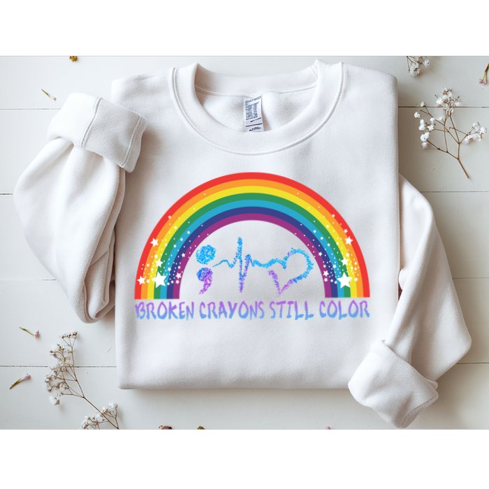 Semicolon Broken Crayons Still Color Suicide Prevention Awareness Sweatshirt