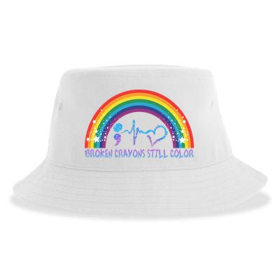 Semicolon Broken Crayons Still Color Suicide Prevention Awareness Sustainable Bucket Hat