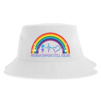 Semicolon Broken Crayons Still Color Suicide Prevention Awareness Sustainable Bucket Hat