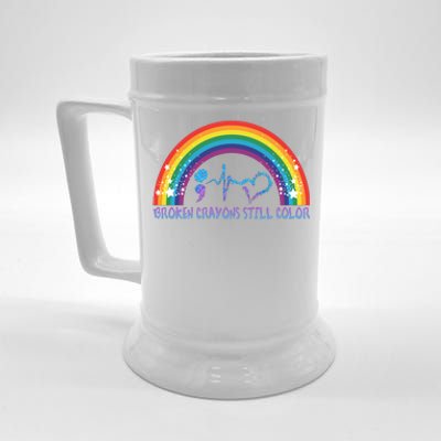 Semicolon Broken Crayons Still Color Suicide Prevention Awareness Beer Stein