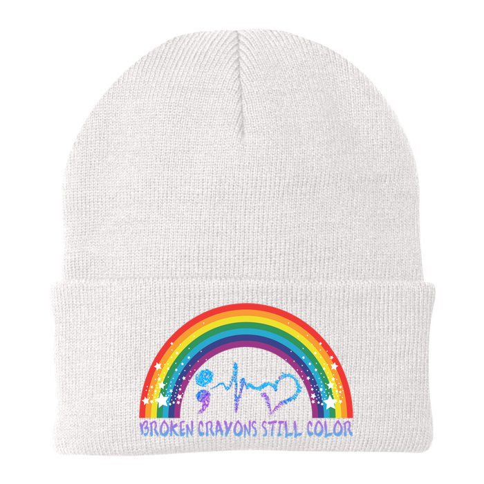 Semicolon Broken Crayons Still Color Suicide Prevention Awareness Knit Cap Winter Beanie