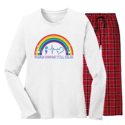 Semicolon Broken Crayons Still Color Suicide Prevention Awareness Women's Long Sleeve Flannel Pajama Set 