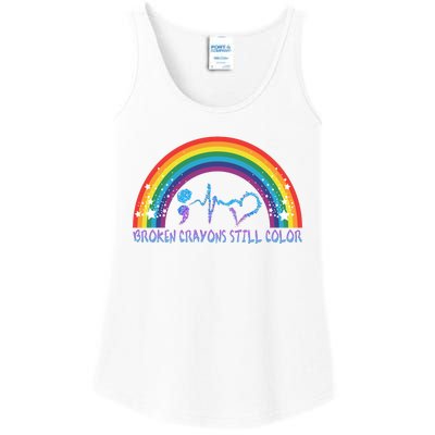 Semicolon Broken Crayons Still Color Suicide Prevention Awareness Ladies Essential Tank