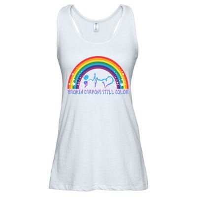 Semicolon Broken Crayons Still Color Suicide Prevention Awareness Ladies Essential Flowy Tank