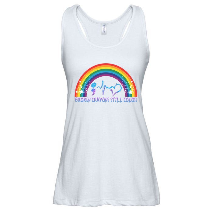 Semicolon Broken Crayons Still Color Suicide Prevention Awareness Ladies Essential Flowy Tank