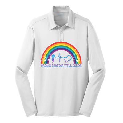 Semicolon Broken Crayons Still Color Suicide Prevention Awareness Silk Touch Performance Long Sleeve Polo