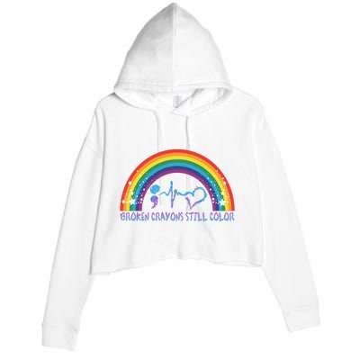 Semicolon Broken Crayons Still Color Suicide Prevention Awareness Crop Fleece Hoodie