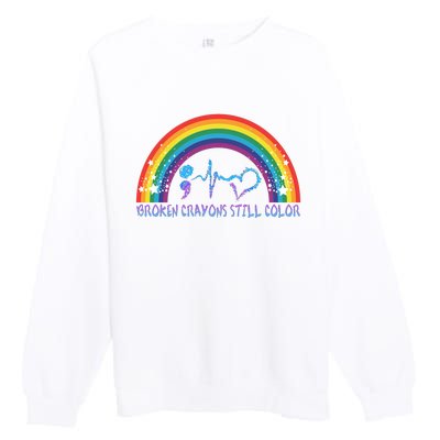 Semicolon Broken Crayons Still Color Suicide Prevention Awareness Premium Crewneck Sweatshirt