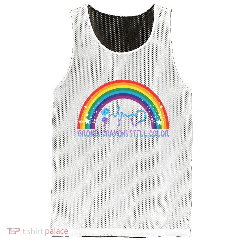 Semicolon Broken Crayons Still Color Suicide Prevention Awareness Mesh Reversible Basketball Jersey Tank