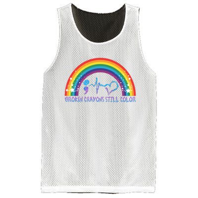 Semicolon Broken Crayons Still Color Suicide Prevention Awareness Mesh Reversible Basketball Jersey Tank