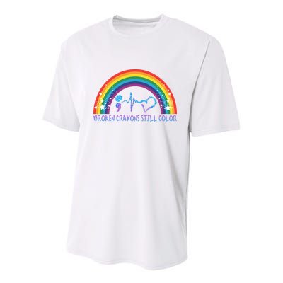 Semicolon Broken Crayons Still Color Suicide Prevention Awareness Youth Performance Sprint T-Shirt
