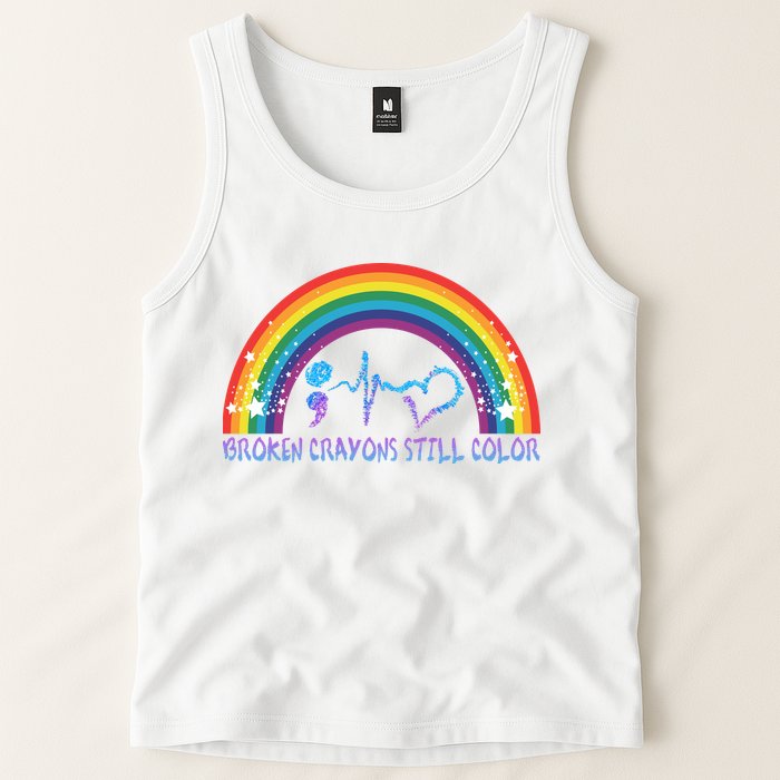 Semicolon Broken Crayons Still Color Suicide Prevention Awareness Tank Top