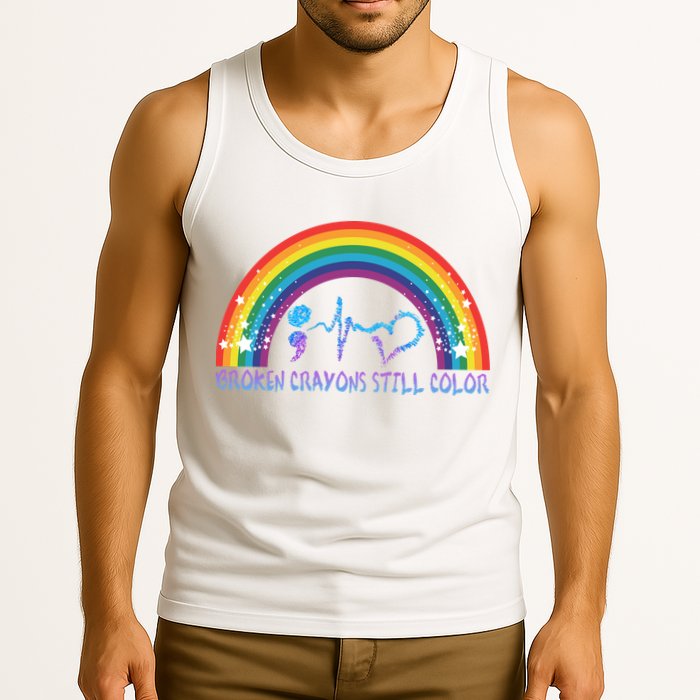 Semicolon Broken Crayons Still Color Suicide Prevention Awareness Tank Top