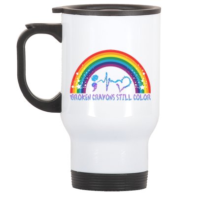 Semicolon Broken Crayons Still Color Suicide Prevention Awareness Stainless Steel Travel Mug