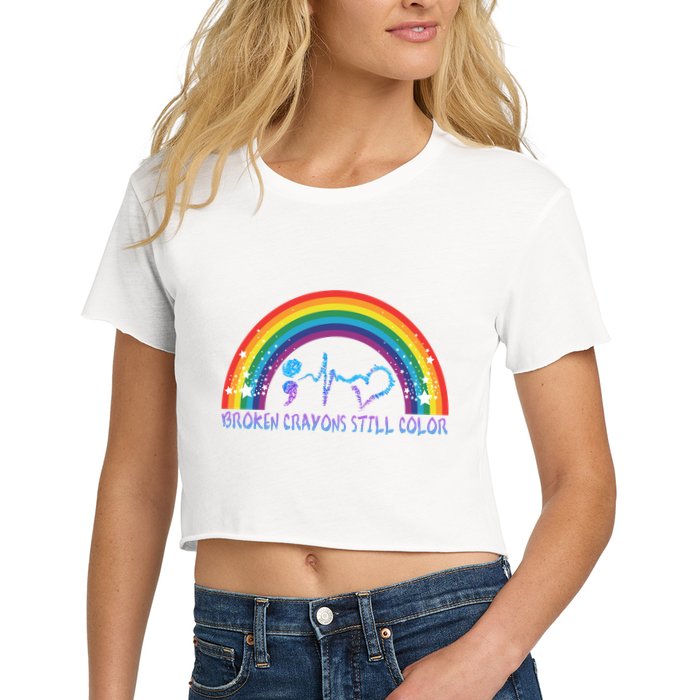 Semicolon Broken Crayons Still Color Suicide Prevention Awareness Crop Top