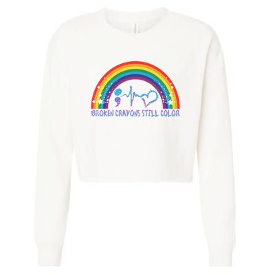 Semicolon Broken Crayons Still Color Suicide Prevention Awareness Cropped Pullover Crew