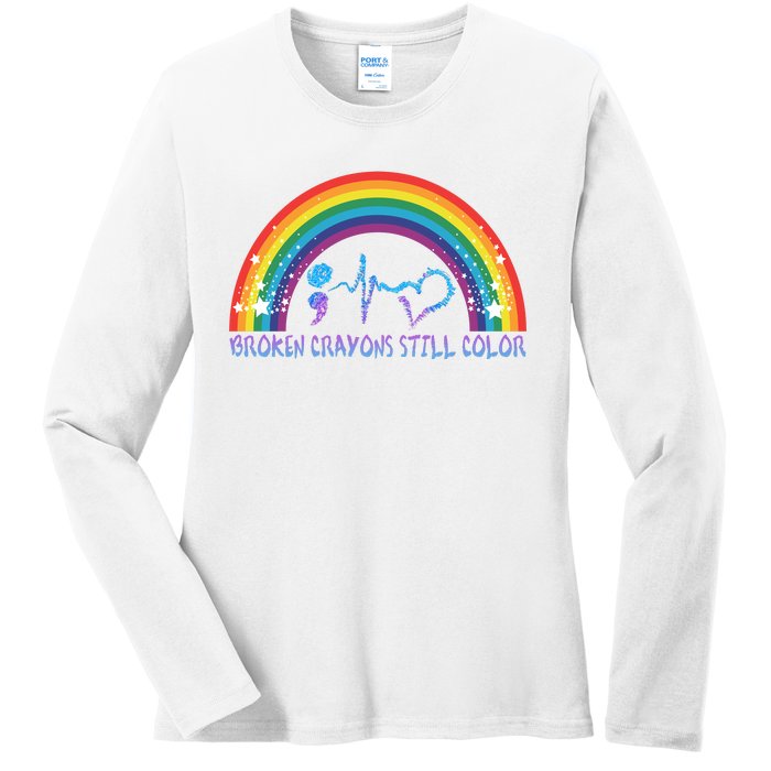 Semicolon Broken Crayons Still Color Suicide Prevention Awareness Ladies Long Sleeve Shirt