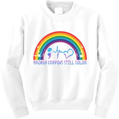 Semicolon Broken Crayons Still Color Suicide Prevention Awareness Kids Sweatshirt