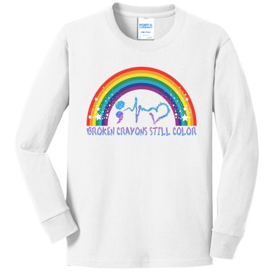 Semicolon Broken Crayons Still Color Suicide Prevention Awareness Kids Long Sleeve Shirt