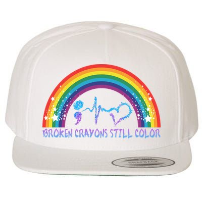 Semicolon Broken Crayons Still Color Suicide Prevention Awareness Wool Snapback Cap