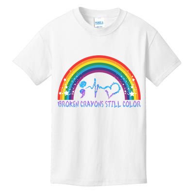 Semicolon Broken Crayons Still Color Suicide Prevention Awareness Kids T-Shirt