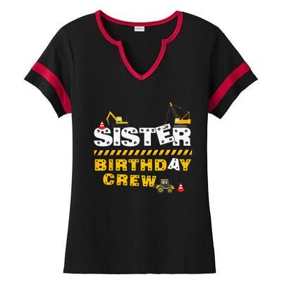 Sister Birthday Crew Construction Family Birthday Party Ladies Halftime Notch Neck Tee