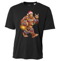 Santa Bigfoot Christmas Lights Rock Funny Sasquatch Believe Cooling Performance Crew T-Shirt